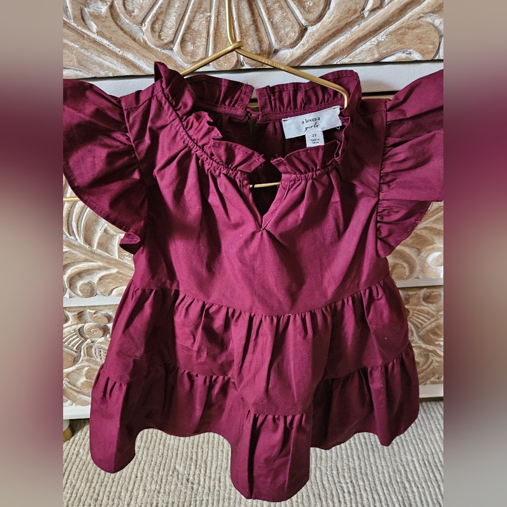 A Loves A Girls Burgundy Ruffle Dress 2T - Picture 2 of 3